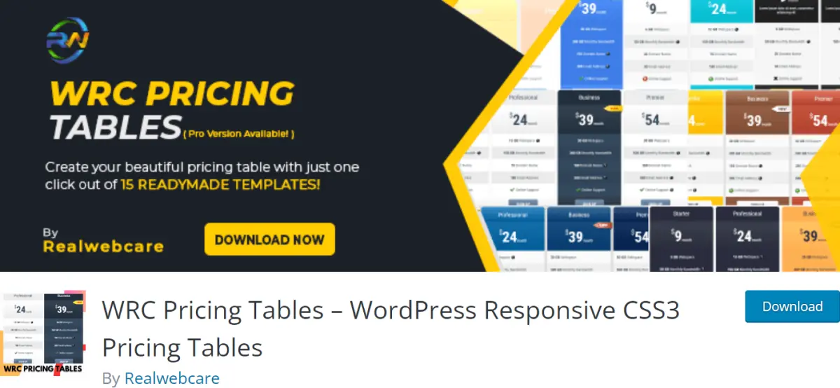 WRC Pricing Tables Plugin