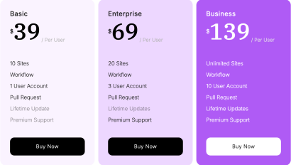 3-Tier Pricing Table with Color Accents