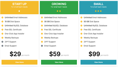 Feature Comparison Pricing Table with Star Ratings