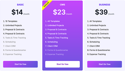 Feature Comparison Pricing Table