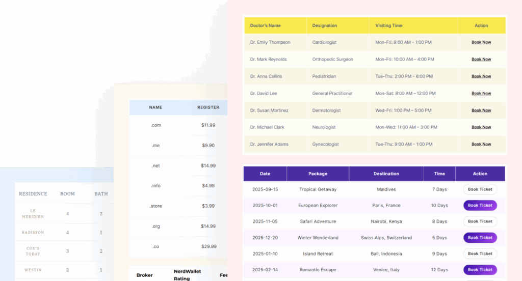 booking-table-templates Booking Table Templates
