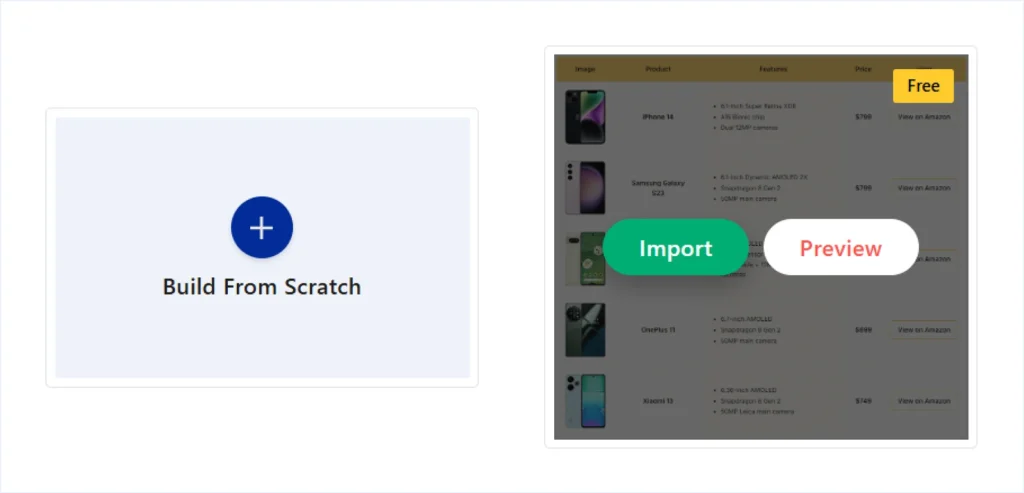 Build a Table from Scratch or Import a Pre-designed Template