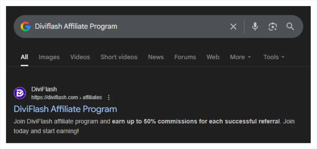 Searching google with the query company name and affiliate program