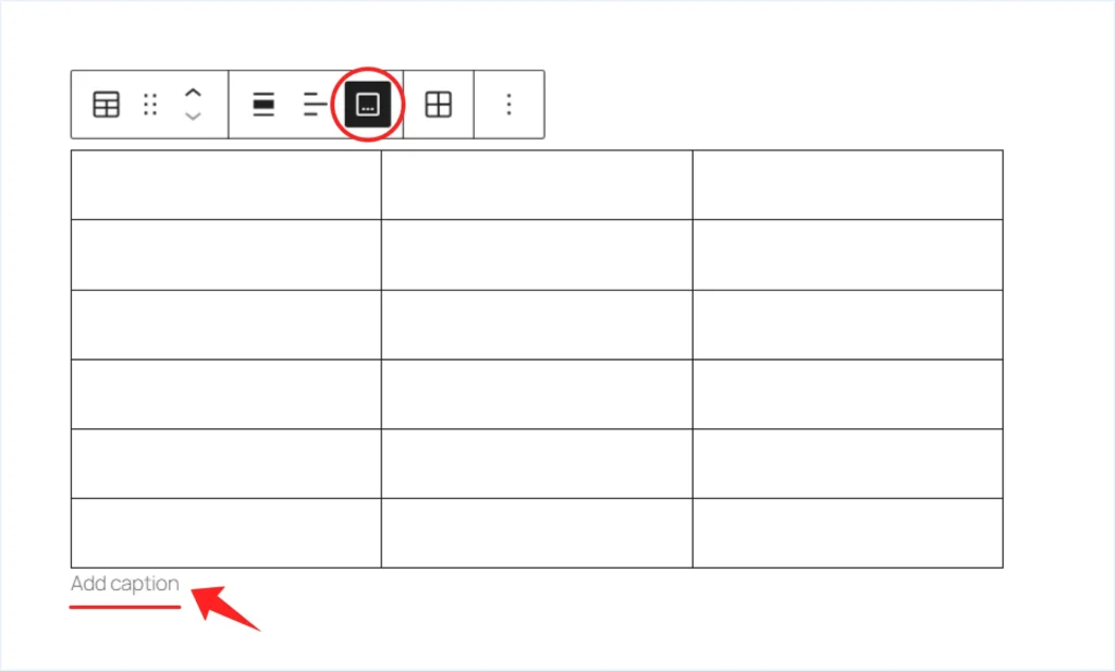 Table Block Add Caption