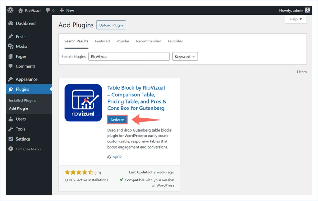 Activating RioVizual after installation
