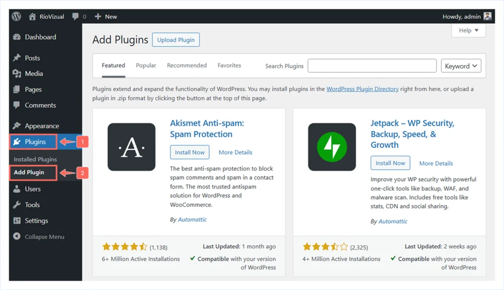 WordPress Dashboard > Plugins > Add Plugin