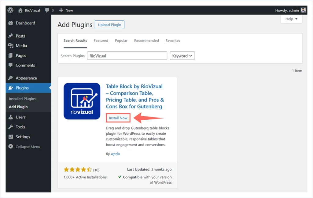 Installing RioVizual from the WordPress Plugins Directory