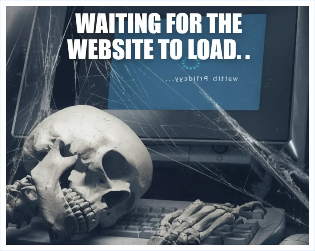 A waiting sclaton in front of desktop with site loading screen