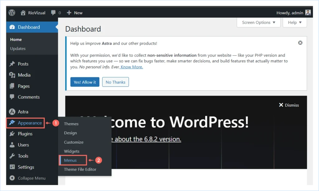 Create menu from WordPress Dashboard