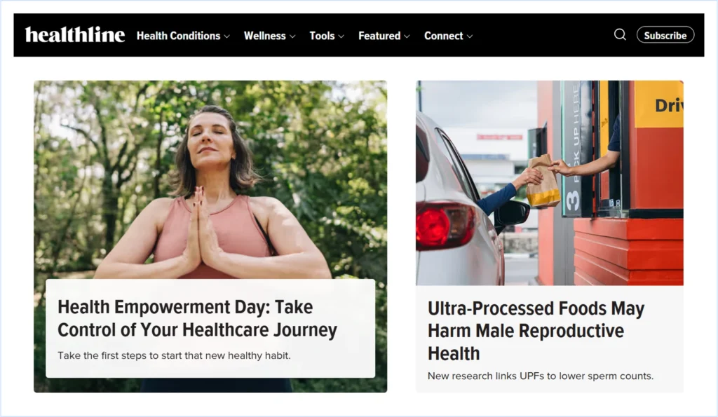 Healthline website homepage