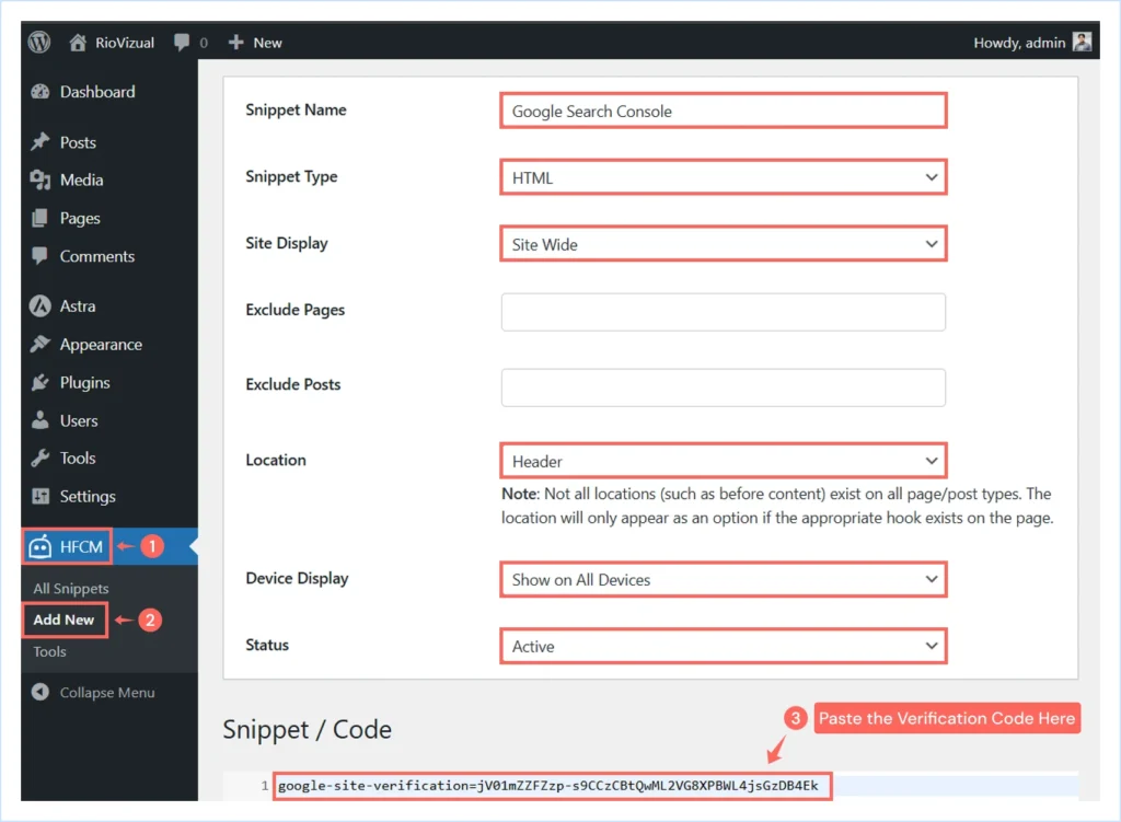 Paste the txt record to website header for ownership varification