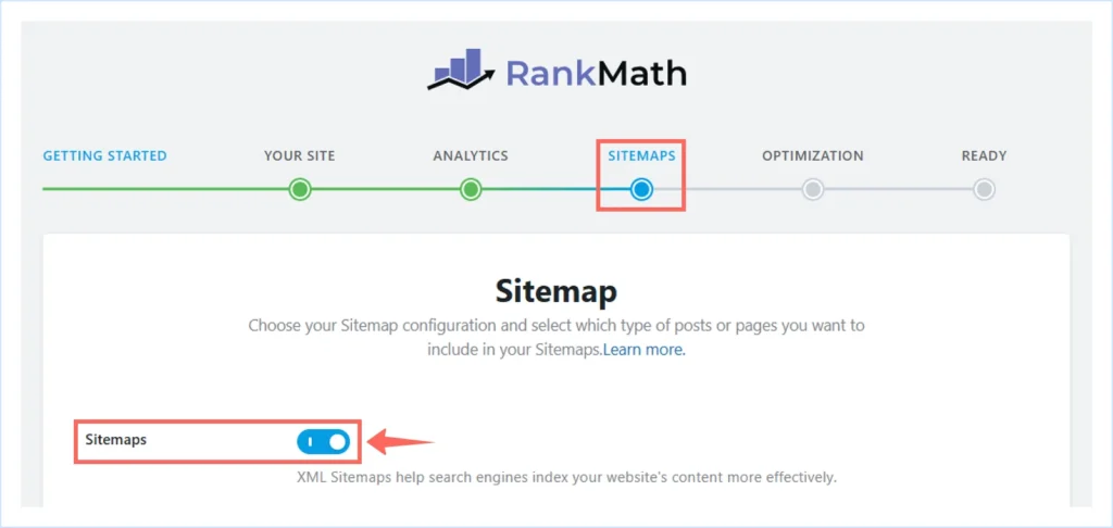 Toggle on Sitemap when configuring Rank Math after installation