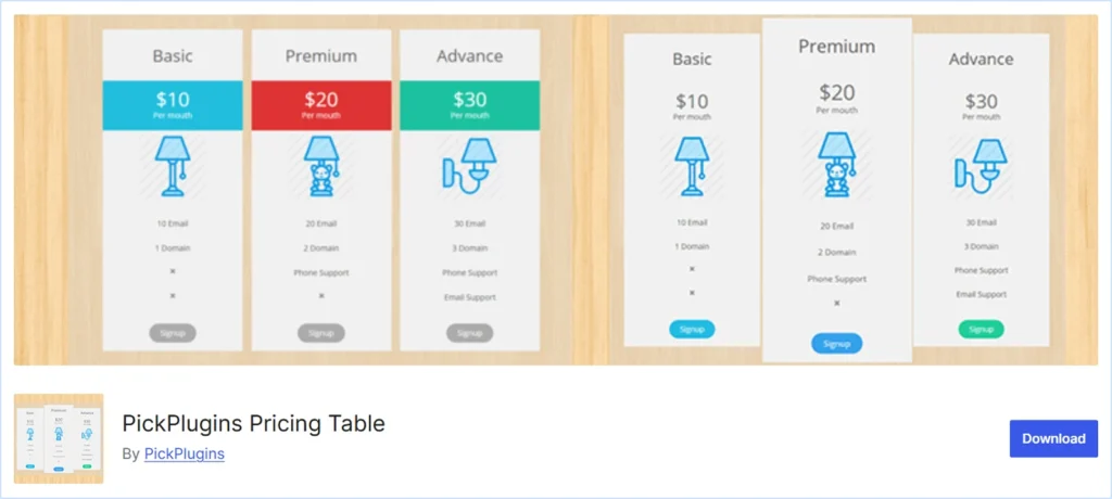Pricing Table by PickPlugins